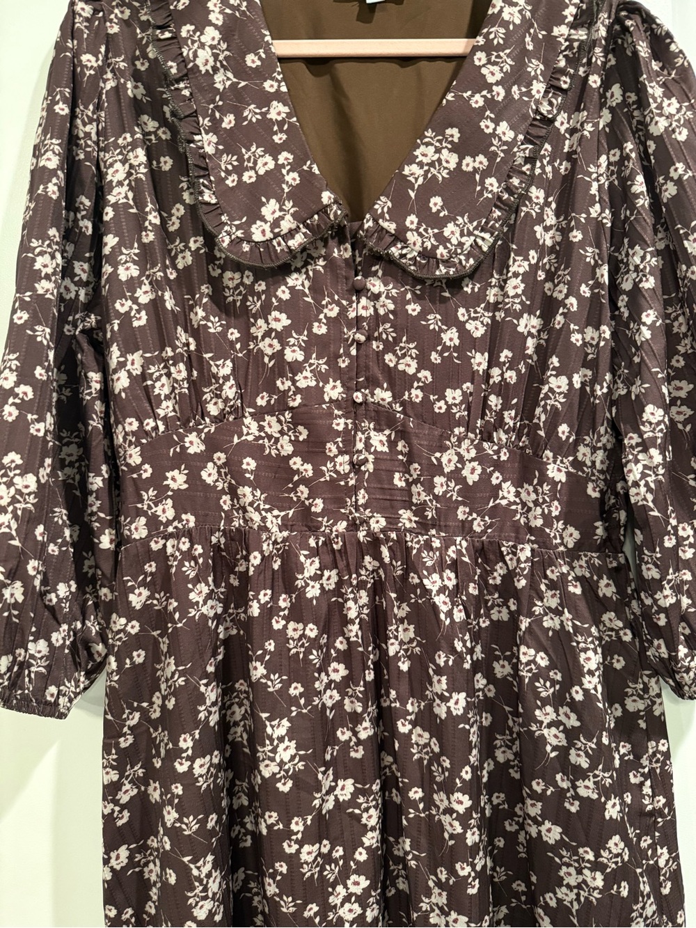 Pologram Brown Floral Maxi Dress with Peter Pan Collar - Picture 4 of 11
